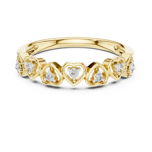 Angled view: Round Diamond Heart Ring with Prong Setting in 14K Yellow Gold – Lab Grown – Driona Jewels
