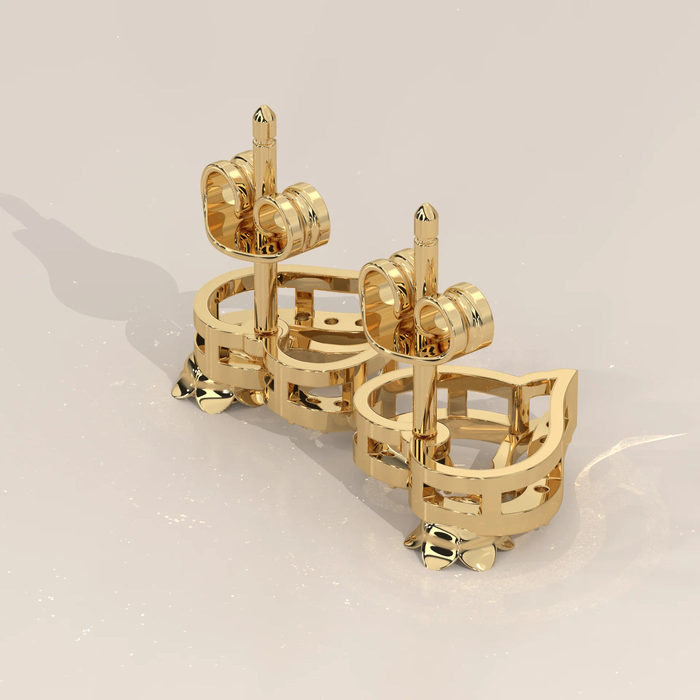 Angle View: Heart Diamond Stud Earrings with Prong Setting in Yellow Gold – Lab Grown – Driona Jewels