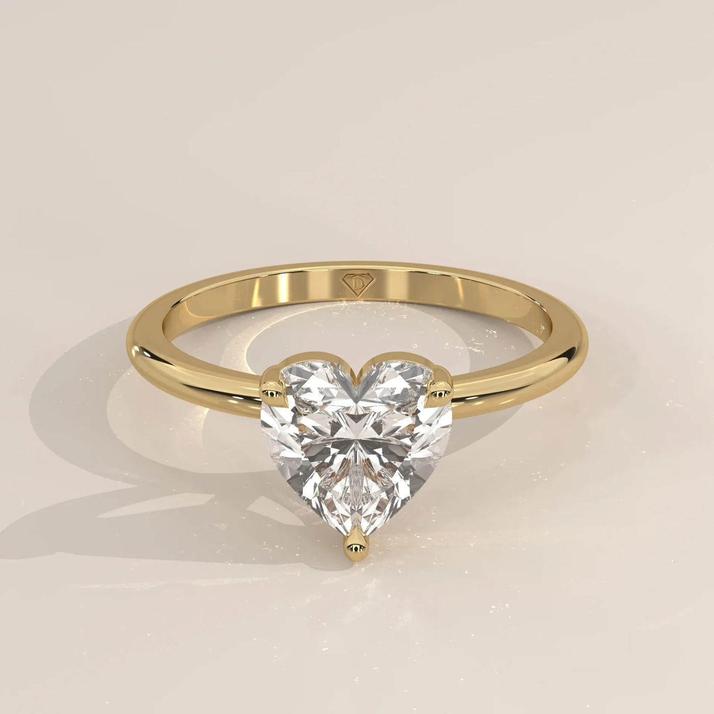 Front View: Heart Diamond Ring with Solitaire Setting in Yellow Gold – Lab Grown – Driona Jewels