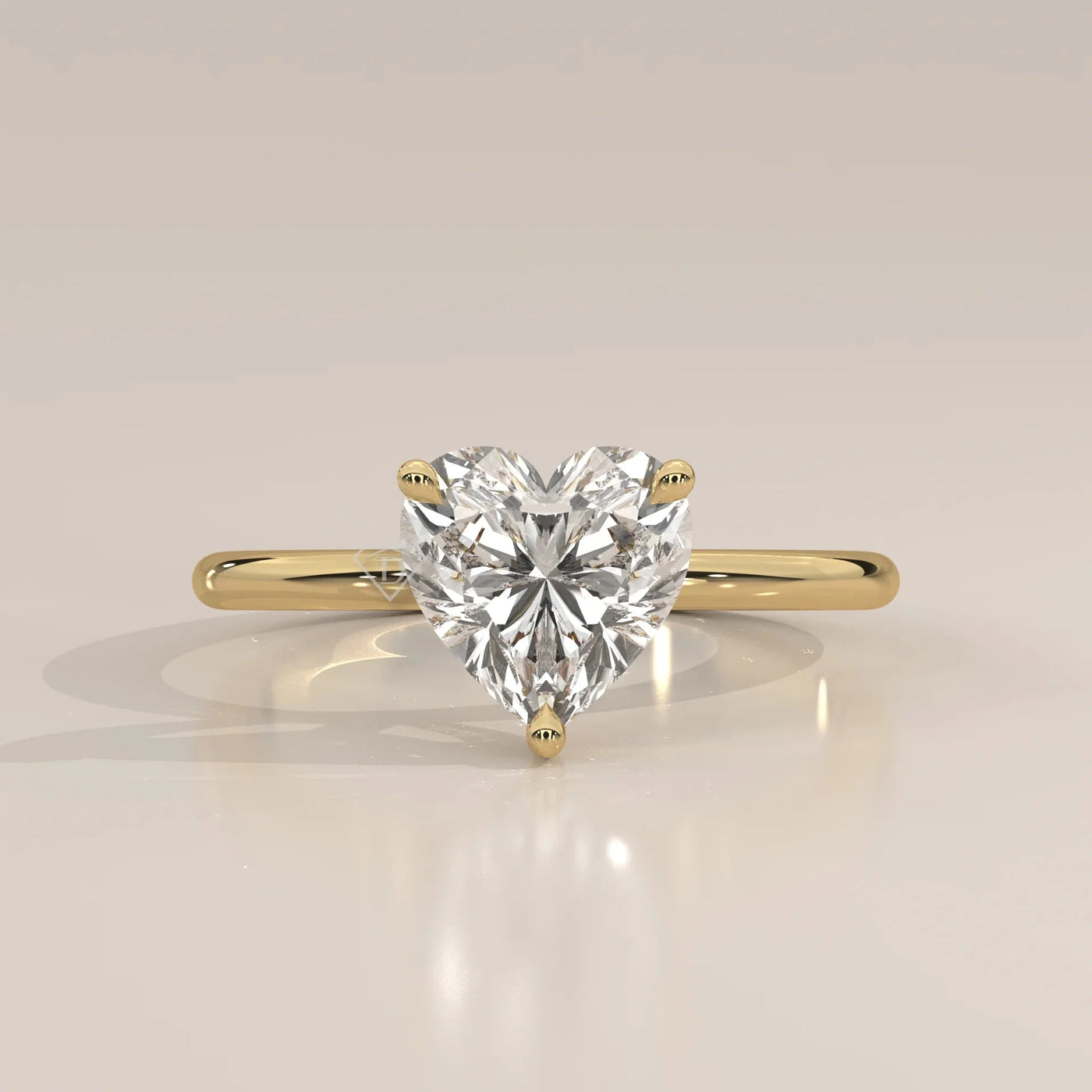 Front View: Heart Diamond Ring with Solitaire Setting in Yellow Gold – Lab Grown – Driona Jewels