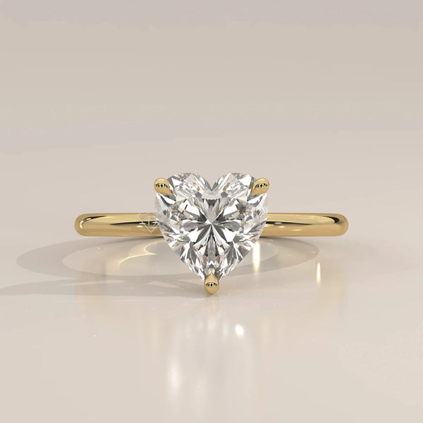 Front View: Heart Diamond Ring with Solitaire Setting in Yellow Gold – Lab Grown – Driona Jewels