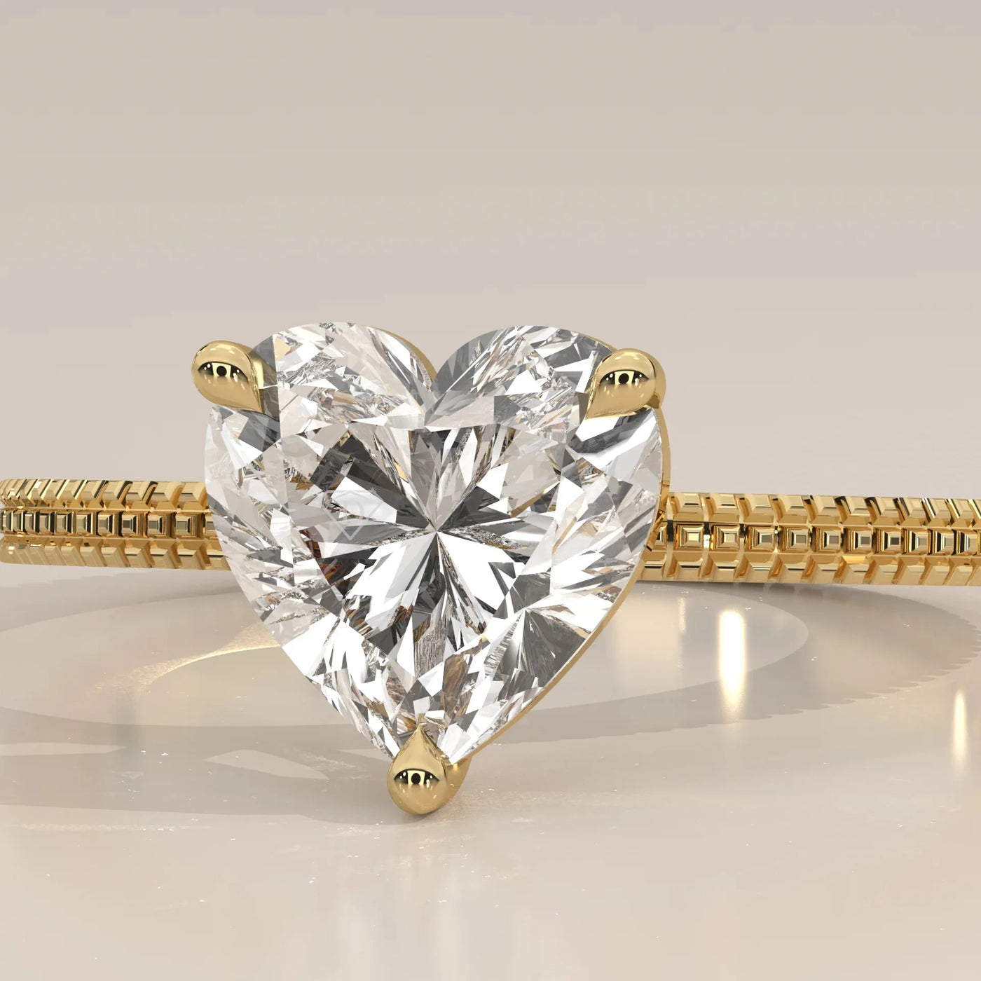 Front View: Heart Diamond Ring with Solitaire Setting in Yellow Gold – Lab Grown – Driona Jewels