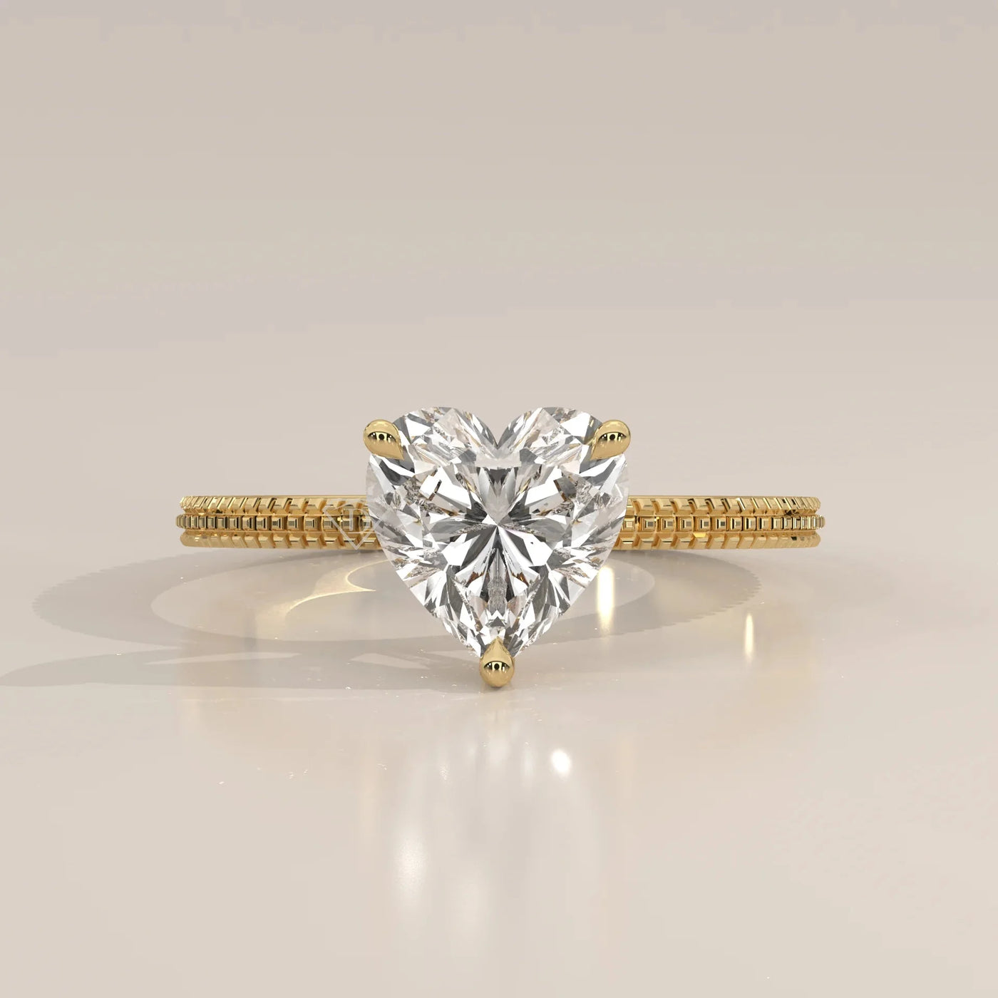 Front View: Heart Diamond Ring with Solitaire Setting in Yellow Gold – Lab Grown – Driona Jewels