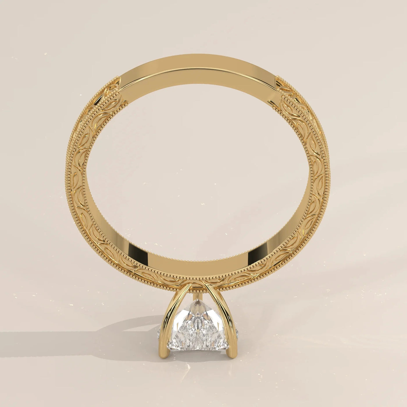 Front View: Heart Diamond Ring with Solitaire Setting in Yellow Gold – Lab Grown – Driona Jewels