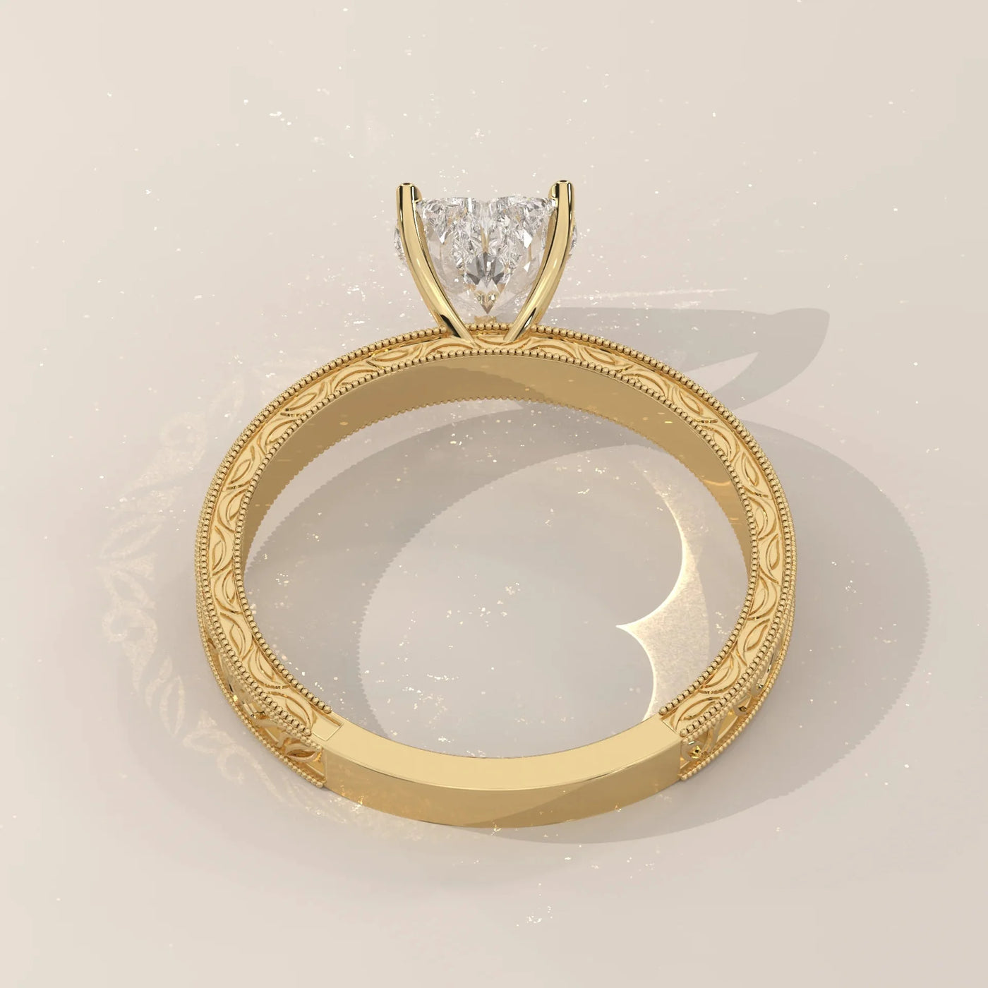 Front View: Heart Diamond Ring with Solitaire Setting in Yellow Gold – Lab Grown – Driona Jewels
