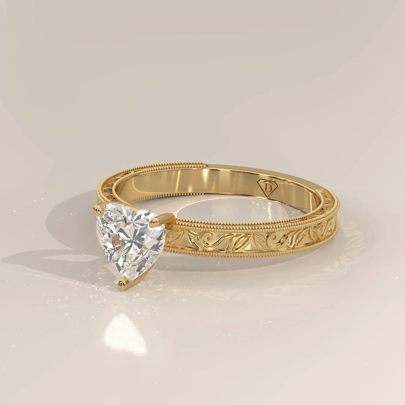 Side Profile: Heart Diamond Ring with Solitaire Setting in Yellow Gold – Lab Grown – Driona Jewels