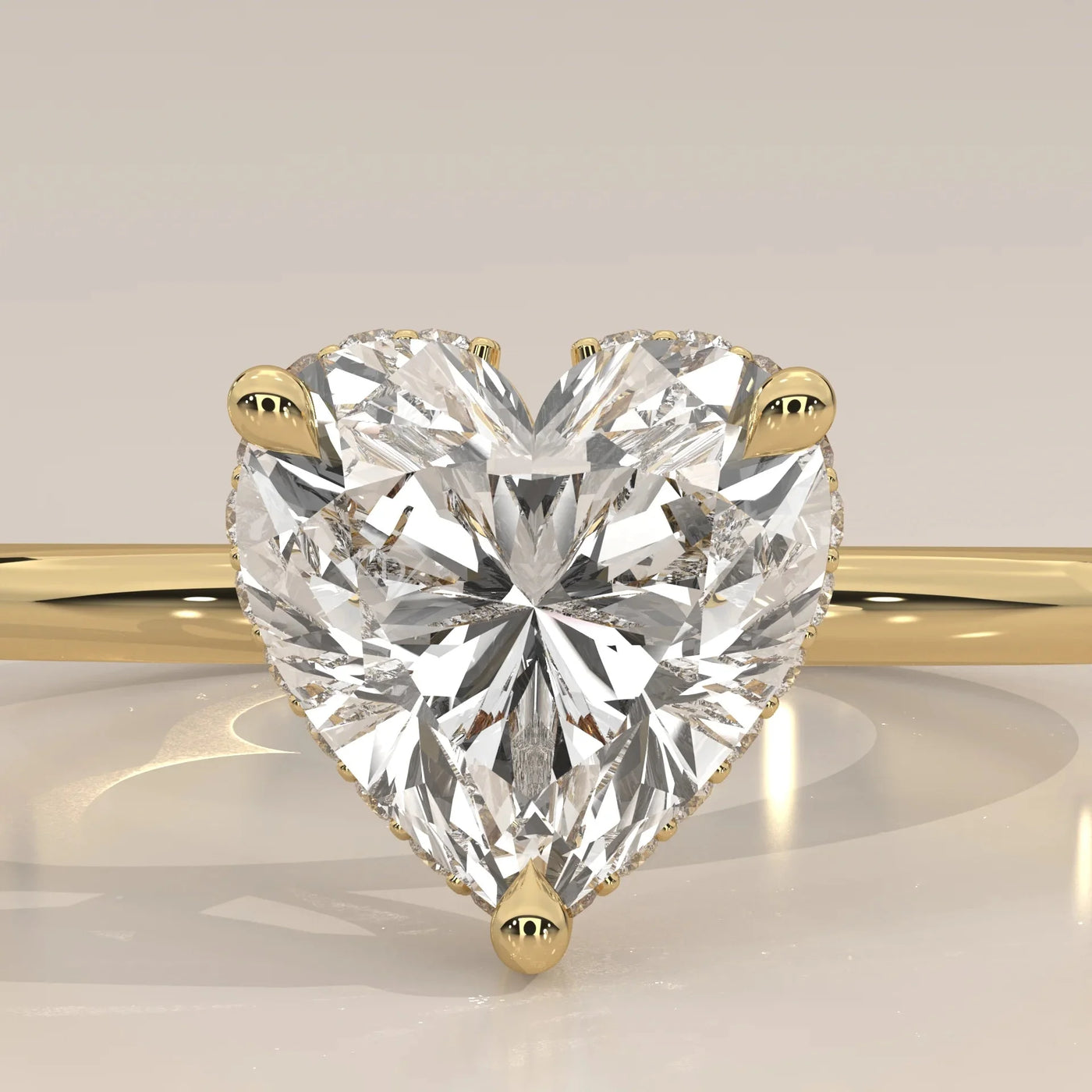 Front View: Heart Diamond Ring with Solitaire Setting in Yellow Gold – Lab Grown – Driona Jewels