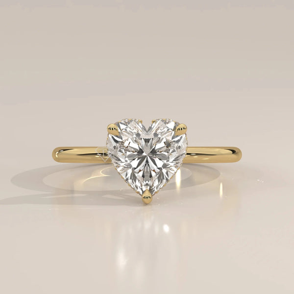 Front View: Heart Diamond Ring with Solitaire Setting in Yellow Gold – Lab Grown – Driona Jewels