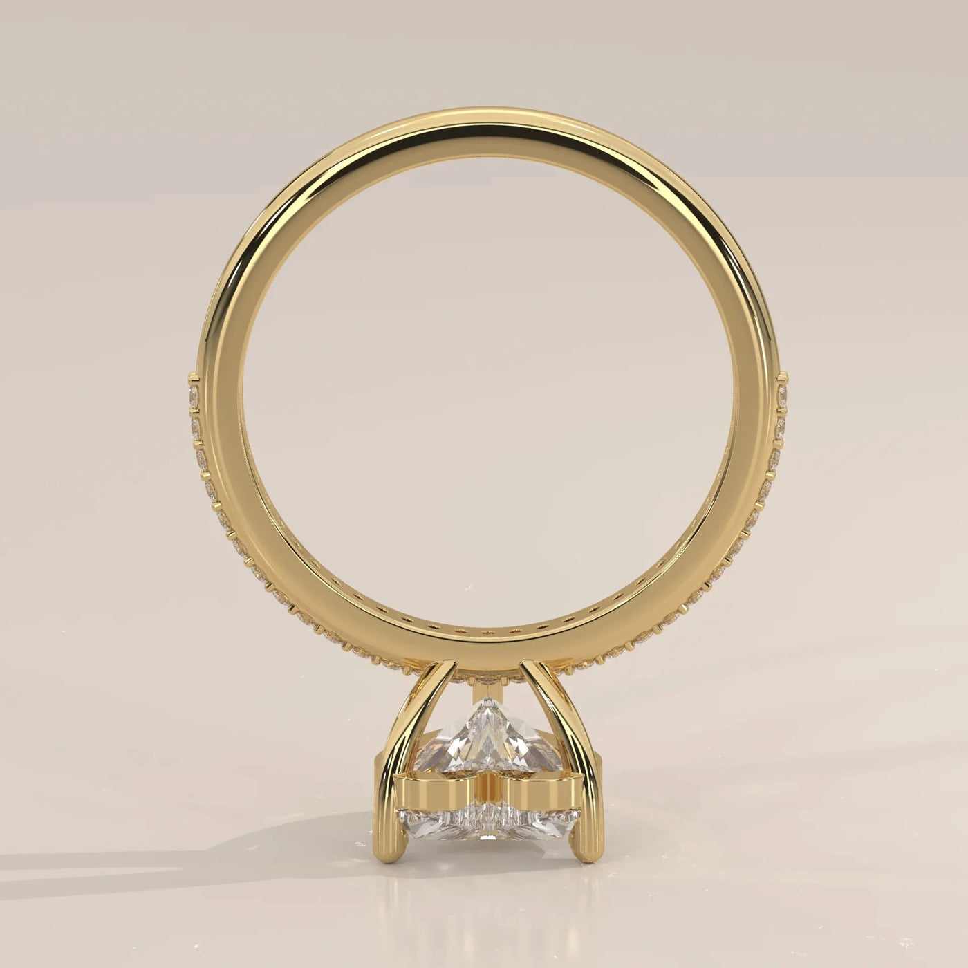 Side Profile: Heart Diamond Engagement Ring with Pavé Setting in Yellow Gold – Lab Grown – Driona Jewels