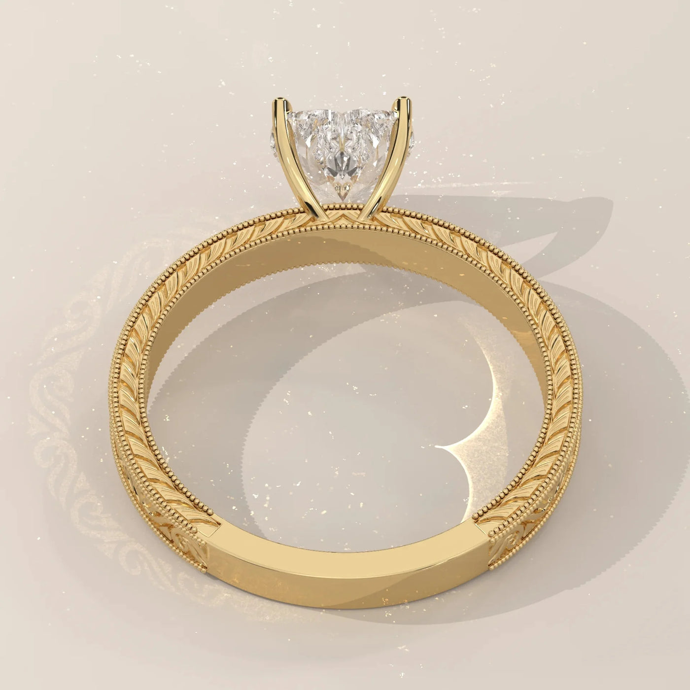 Side Profile: Heart Diamond Ring with Solitaire Setting in Yellow Gold – Lab Grown – Driona Jewels