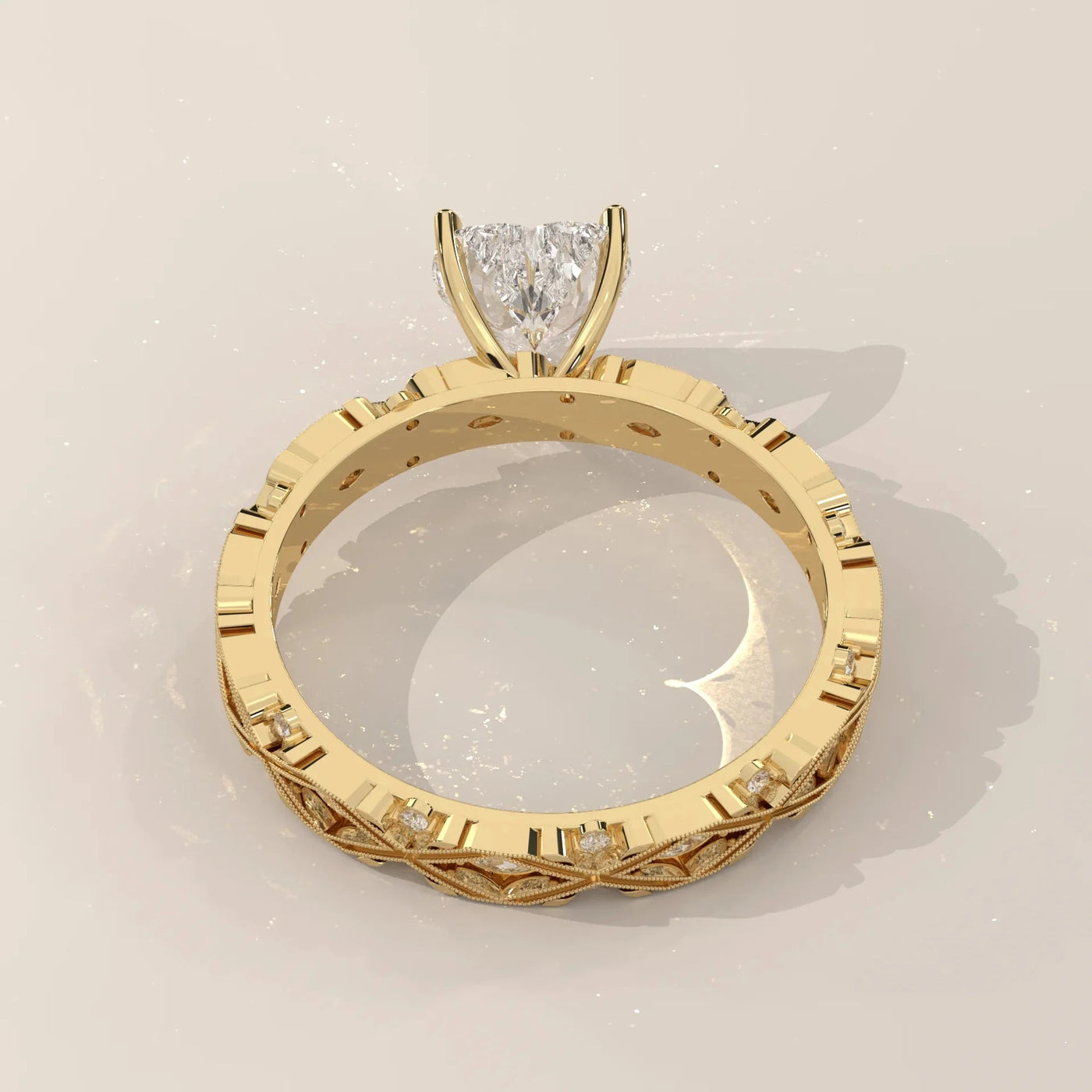 Side Profile: Heart Diamond Ring with Solitaire Setting in Yellow Gold – Lab Grown – Driona Jewels