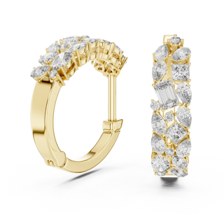 Pair-Shot: Assorted Cut Diamond Hoop Earrings with Pave Setting in 14k Yellow Gold - Lab Grown - Driona Jewels