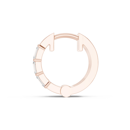 Front View: Baguette Diamond Hoop with Bezel Setting in 14k Rose Gold - Lab Grown - Driona Jewels