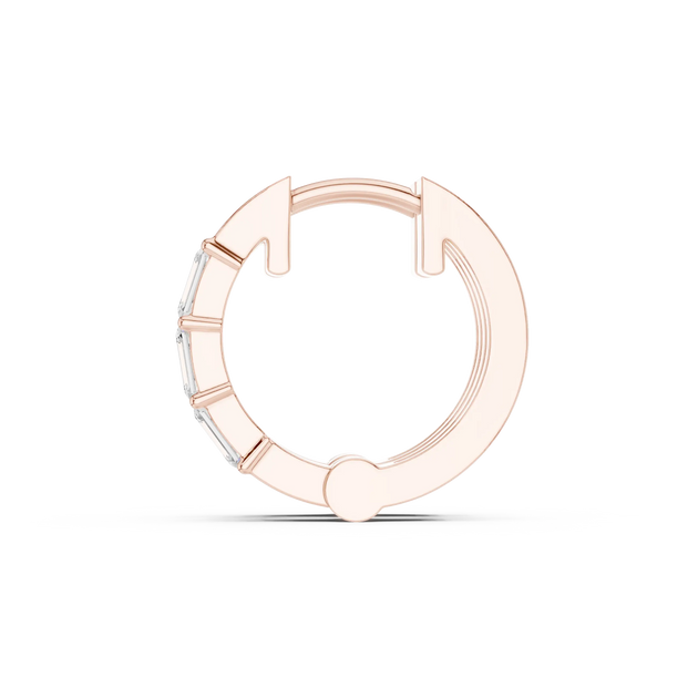 Front View: Baguette Diamond Hoop with Bezel Setting in 14k Rose Gold - Lab Grown - Driona Jewels