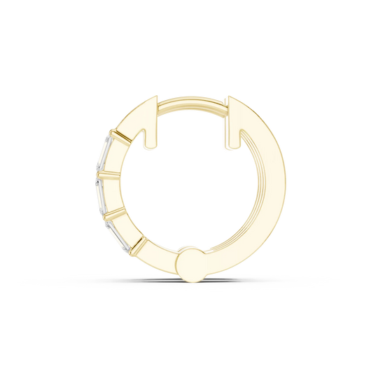 Flat-Lay: Baguette Diamond Hoop with Bezel Setting in 14k Yellow Gold - Lab Grown - Driona Jewels