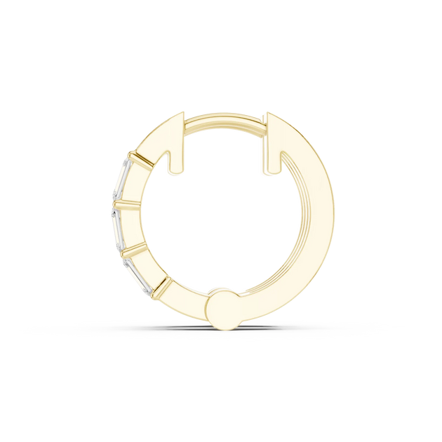Flat-Lay: Baguette Diamond Hoop with Bezel Setting in 14k Yellow Gold - Lab Grown - Driona Jewels