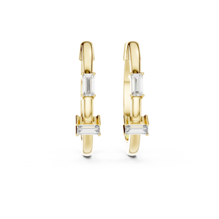 Pair Shot: Baguette Diamond Hoop Earrings with Bezel Setting in 14k Yellow Gold - Lab Grown - Driona Jewels