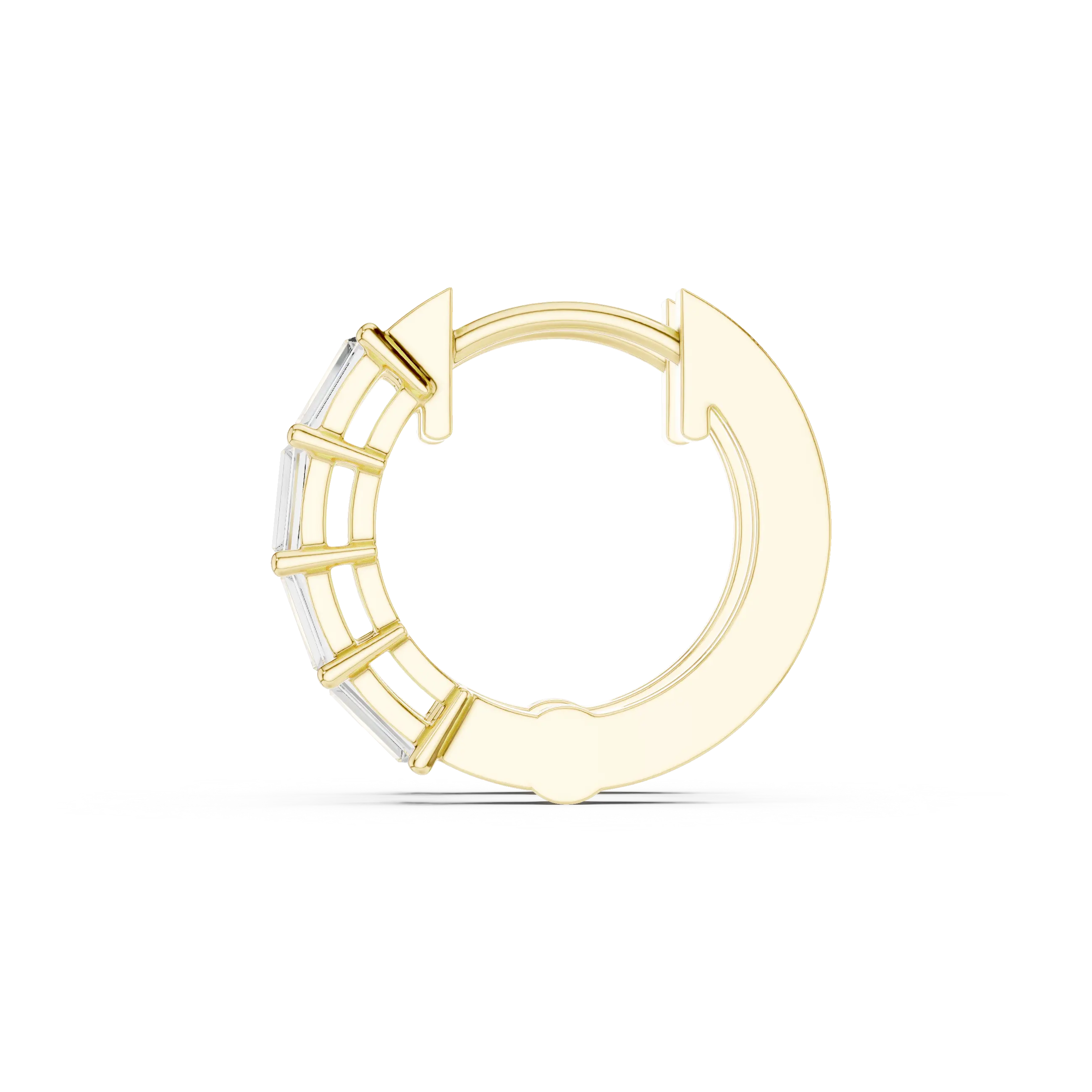 Front View: Baguette Diamond Hoop with Channel Setting in 14k Yellow Gold - Lab Grown - Driona Jewels