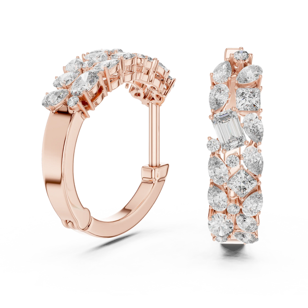 Pair-Shot: Baguette Diamond Hoop Earrings with Pave Setting in 14k Rose Gold - Lab Grown - Driona Jewels