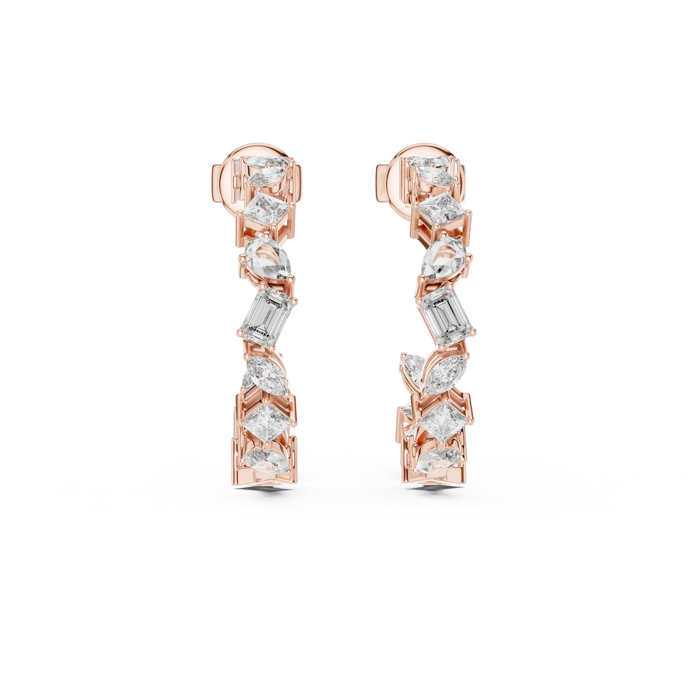 Pair-shot: Baguette Diamond Hoop Earrings with Pave Setting in 14k Rose Gold - Lab Grown - Driona Jewels