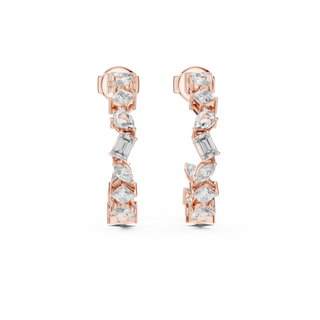 Pair-shot: Baguette Diamond Hoop Earrings with Pave Setting in 14k Rose Gold - Lab Grown - Driona Jewels