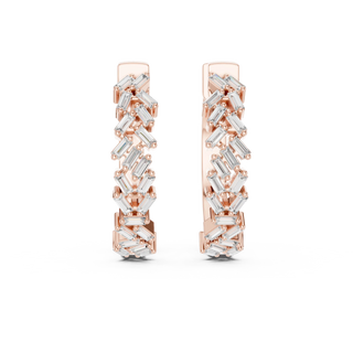 Pair-Shot: Baguette Diamond Hoop Earrings with Pave Setting in 14k Rose Gold - Lab Grown - Driona Jewels
