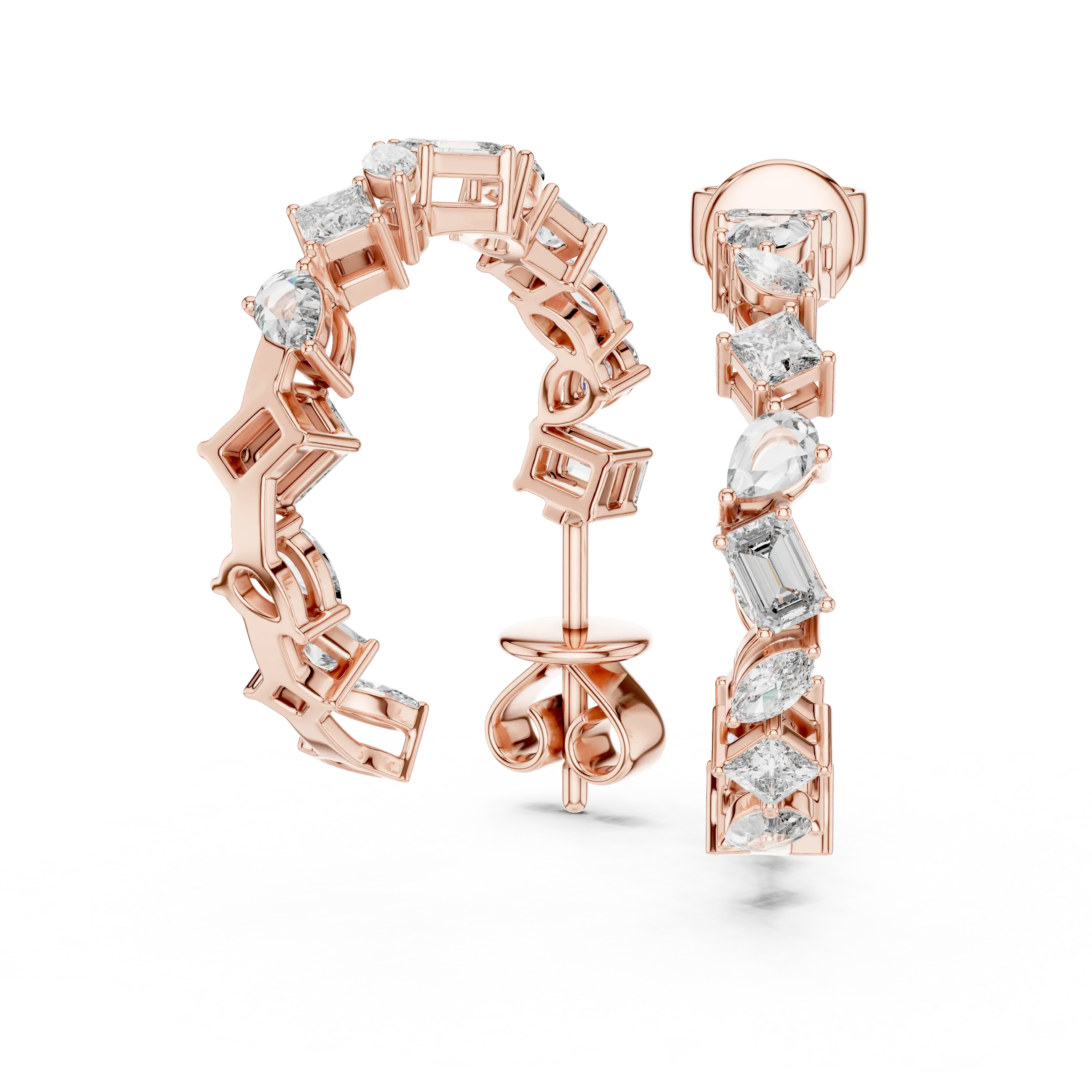 Pair-Shot: Baguette Diamond Hoop Earrings with Pave Setting in 14k Rose Gold - Lab Grown - Driona Jewels