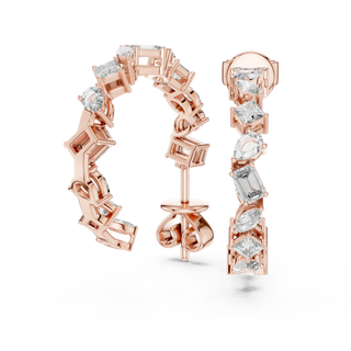 Pair-Shot: Baguette Diamond Hoop Earrings with Pave Setting in 14k Rose Gold - Lab Grown - Driona Jewels