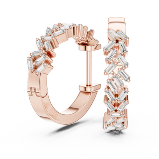 Pair-shot: Baguette Diamond Hoop Earrings with Pave Setting in 14k Rose Gold - Lab Grown - Driona Jewels