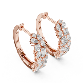 Pair-Shot: Baguette Diamond Hoop Earrings with Pave Setting in 14k Rose Gold - Lab Grown - Driona Jewels