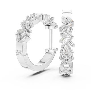 Side-Profile: Baguette Diamond Hoop with Pave Setting in 14k White Gold - Lab Grown - Driona Jewels