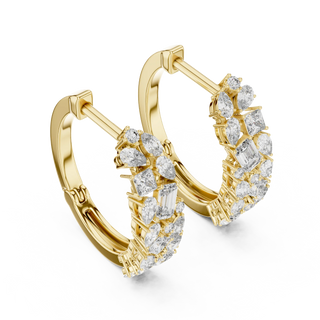 Pair-Shot: Baguette Diamond Hoop Earrings with Pave Setting in 14k Yellow Gold - Lab Grown - Driona Jewels