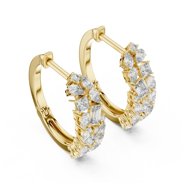 Pair-Shot: Baguette Diamond Hoop Earrings with Pave Setting in 14k Yellow Gold - Lab Grown - Driona Jewels