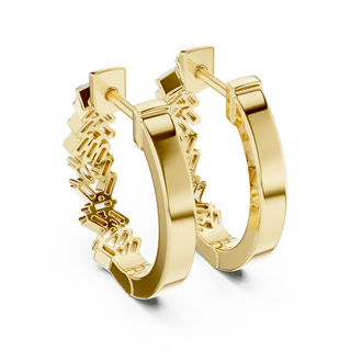 Pair-Shot: Baguette Diamond Hoop Earrings with Pave Setting in 14k Yellow Gold - Lab Grown - Driona Jewels