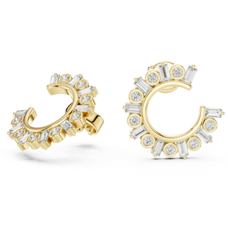 Pair Shot: Baguette Diamond Hoop Earrings with Pave Setting in 14k Yellow Gold - Lab Grown - Driona Jewels