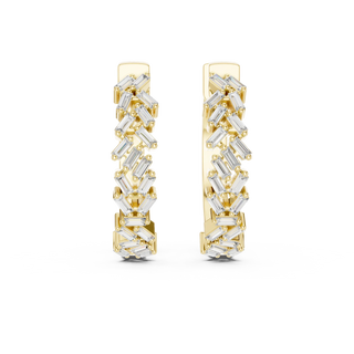 Pair Shot: Baguette Diamond Hoop Earrings with Pave Setting in 14k Yellow Gold - Lab Grown - Driona Jewels