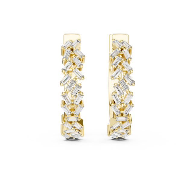 Pair Shot: Baguette Diamond Hoop Earrings with Pave Setting in 14k Yellow Gold - Lab Grown - Driona Jewels