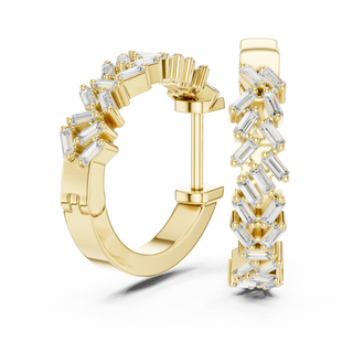 Pair-Shot: Baguette Diamond Hoop Earrings with Pave Setting in 14k Yellow Gold - Lab Grown - Driona Jewels