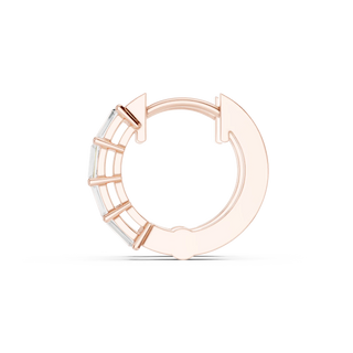 Flat-Lay: Emerald Cut Diamond Hoop with Bezel Setting in 14k Rose Gold - Lab Grown - Driona Jewels
