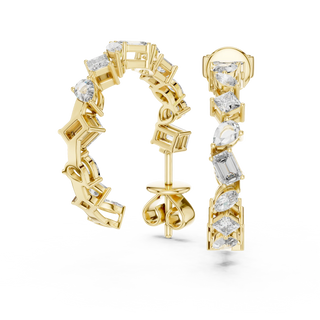 Pair-Shot: Emerald Cut Diamond Hoops with Bezel Setting in 14k Yellow Gold - Lab Grown - Driona Jewels