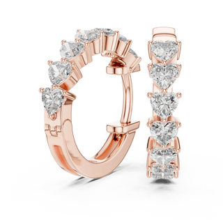Pair-shot: Heart Cut Diamond Hoop Earrings with Bezel Setting in 14k Rose Gold - Lab Grown - Driona Jewels