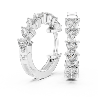 Pair-shot: Heart Cut Diamond Hoop with Pave Setting in 14k White Gold - Lab Grown - Driona Jewels