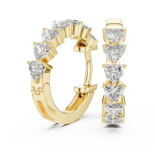 Pair Shot: Heart Cut Diamond Hoop Earrings with Pave Setting in 14k Yellow Gold - Lab Grown - Driona Jewels