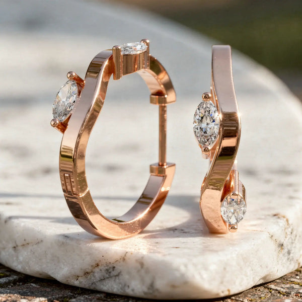 Marquise Lab Grown Diamond Curved Huggie Hoop Earrings