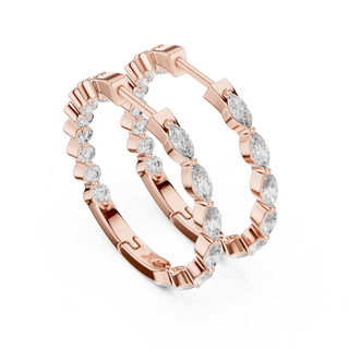 Pair-shot: Marquise Diamond Hoops with Pave Setting in 14k Rose Gold - Lab Grown - Driona Jewels