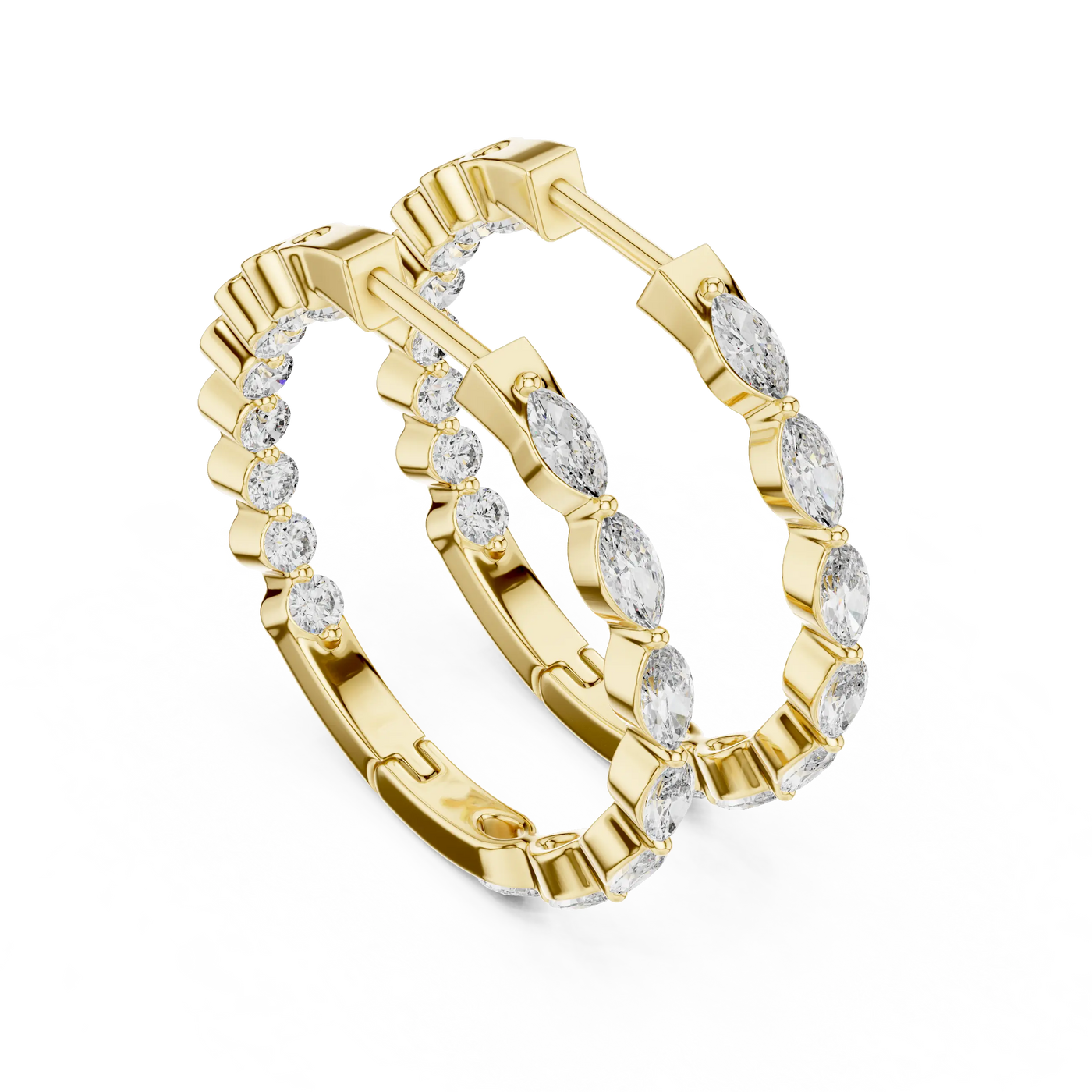 Pair-shot: Marquise Diamond Hoop Earrings with Pave Setting in 14k Yellow Gold - Lab Grown - Driona Jewels