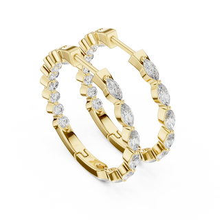 Pair-shot: Marquise Diamond Hoop Earrings with Pave Setting in 14k Yellow Gold - Lab Grown - Driona Jewels