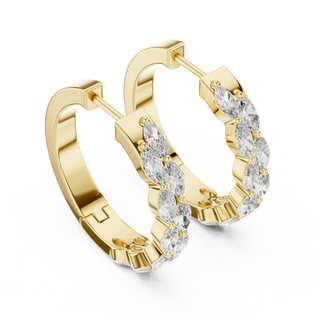 Pair-Shot: Marquise Diamond Hoop Earrings with Prong Setting in 14k Yellow Gold - Lab Grown - Driona Jewels