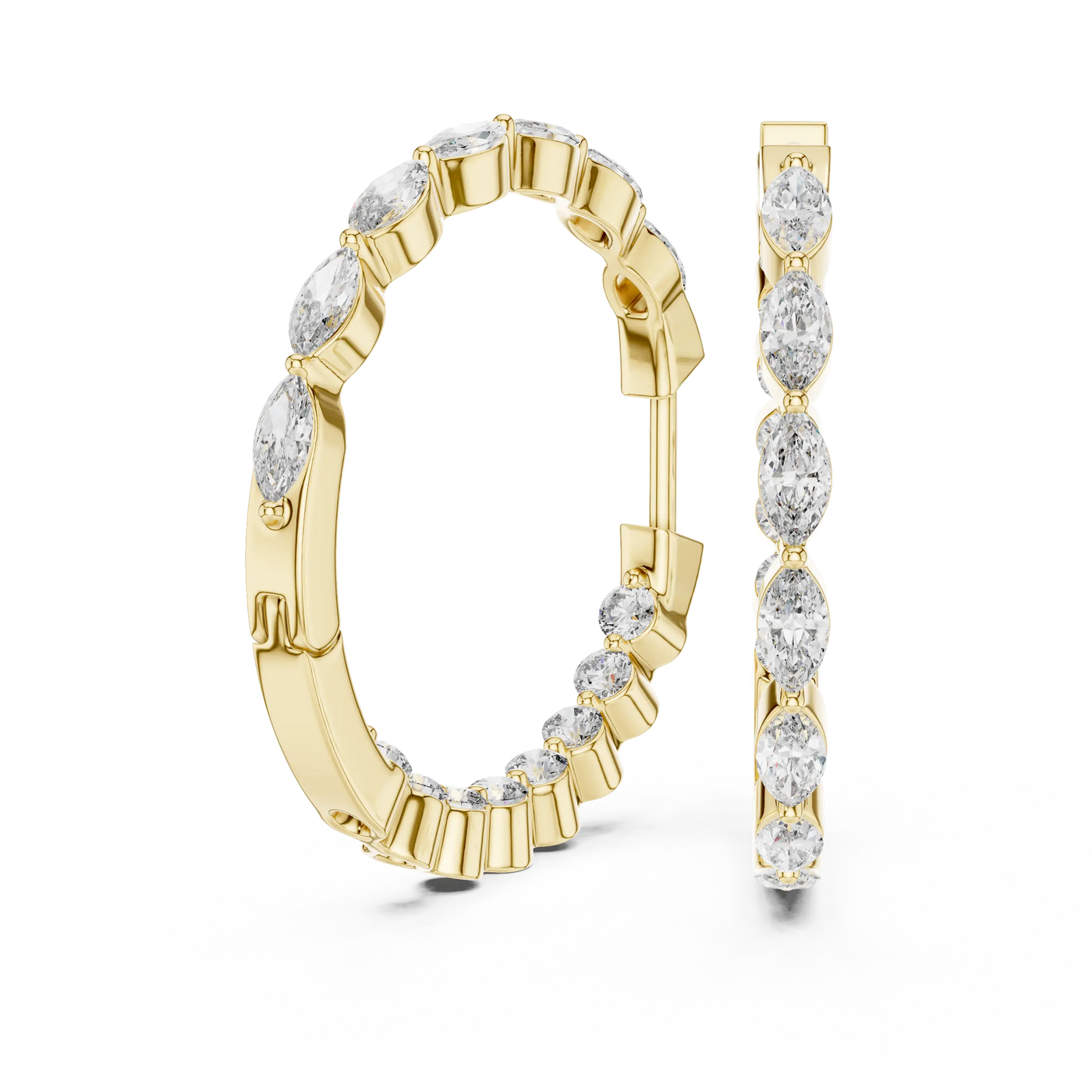 Pair Shot: Oval Diamond Hoop Earrings with Pave Setting in 14k Yellow Gold - Lab Grown - Driona Jewels