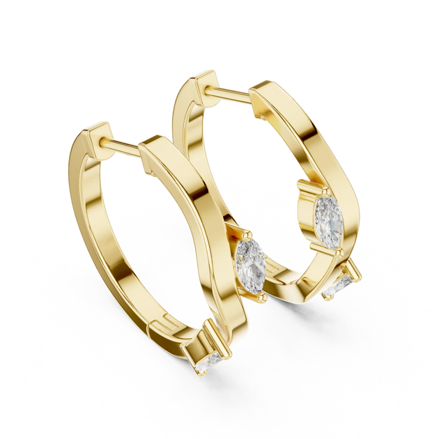 Marquise Diamond Hoop Earrings, Solid Gold Huggie Hoops
